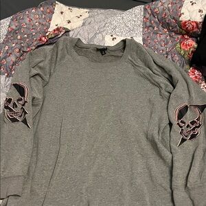 Torrid Gray Sweatshirt with Skulls on elbows of sleeves